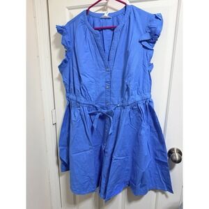 Time & True Womens Mini Flutter Dress Size XXL Blue Button Front Belted Pocket